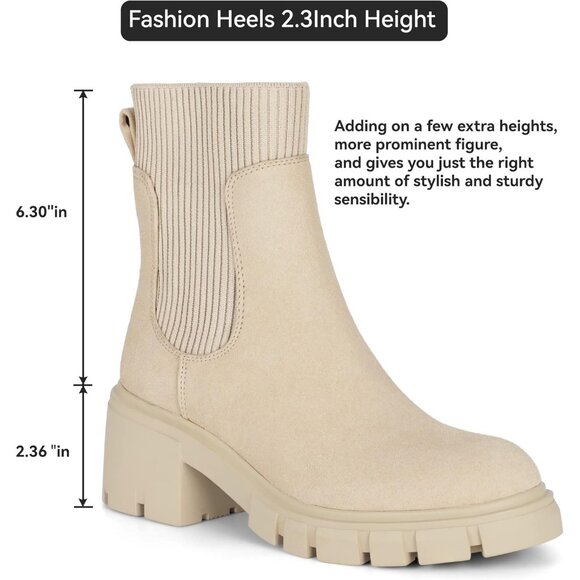 Women Apricot Suede Low Wedge Heel Slip On Chunky Platform Chelsea Ankle Boots - Picture 5 of 6